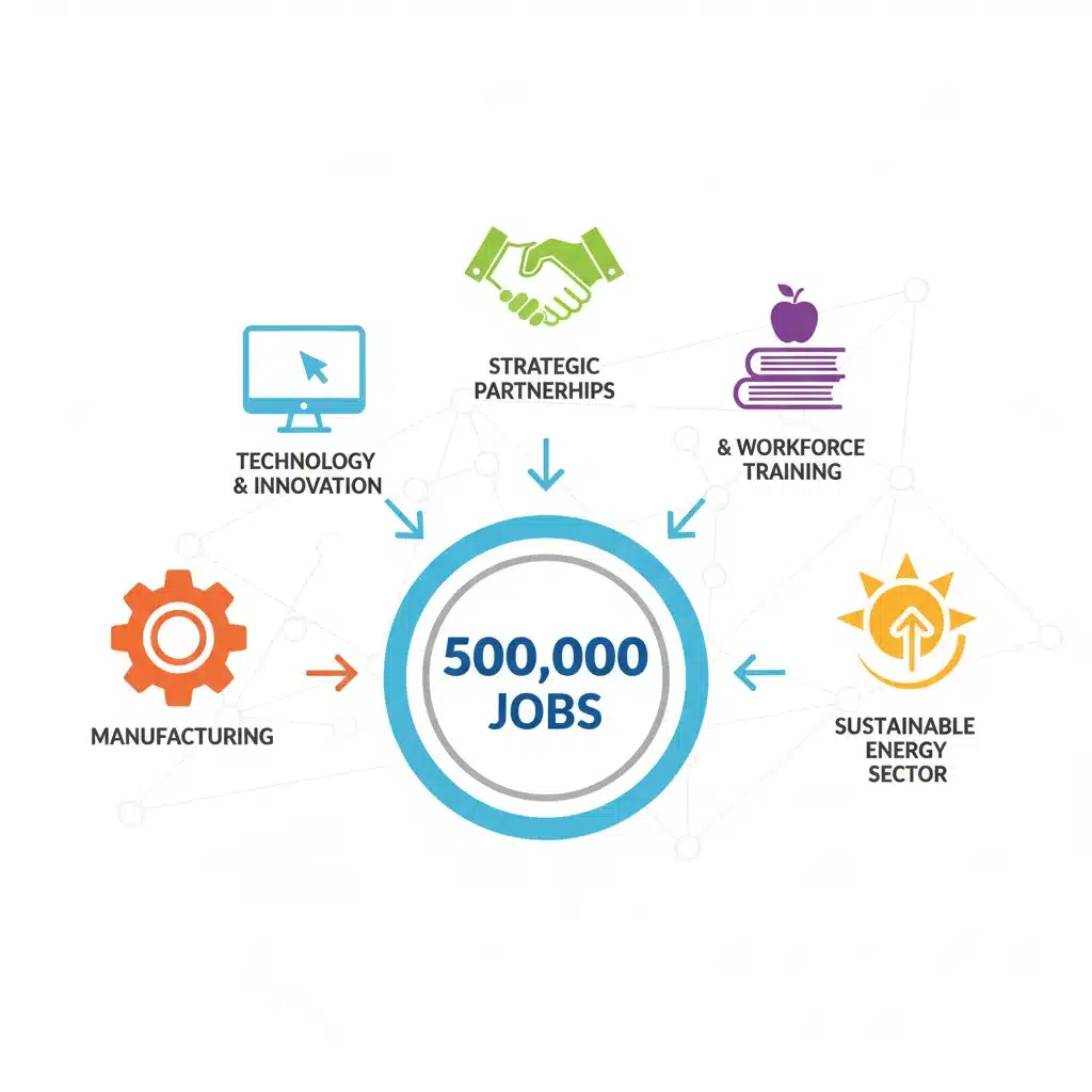 Infographic showing five job growth initiatives targeting 500,000 jobs