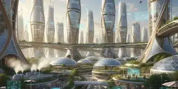 Emerging Green Jobs US 2026: Sustainable Career Paths & Growth Futuristic city powered by renewable energy, symbolizing growth in green jobs
