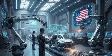 Future of Manufacturing: 4 Advanced Roles in U.S. Factories Requiring New Skill Sets by Early 2027 Advanced robotics and human collaboration in a futuristic U.S. manufacturing facility.