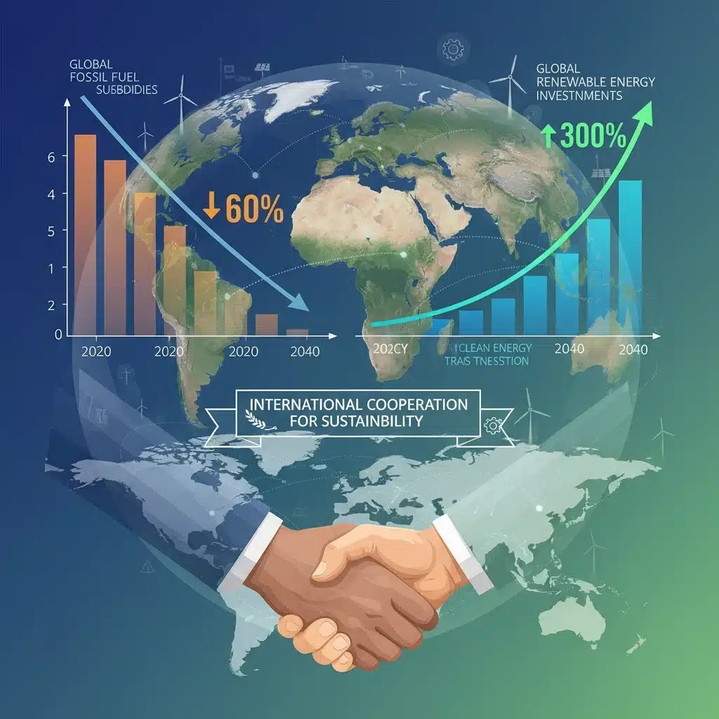 Global energy trends showing shifting investments from fossil fuel subsidies to renewables.