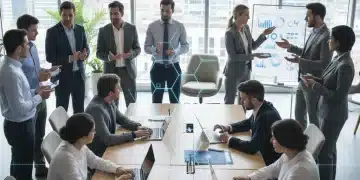 Professionals collaborating in a modern office, symbolizing career growth and market insights.