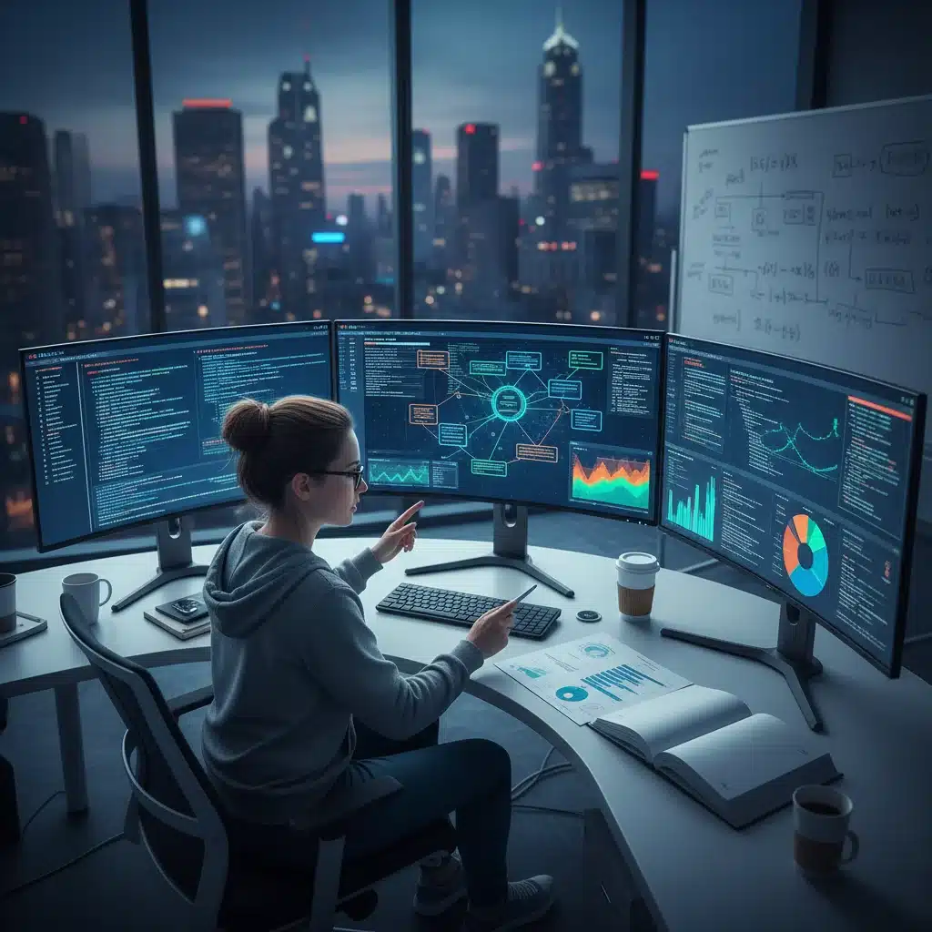 Data scientist analyzing healthcare data, focusing on analytics and efficiency.