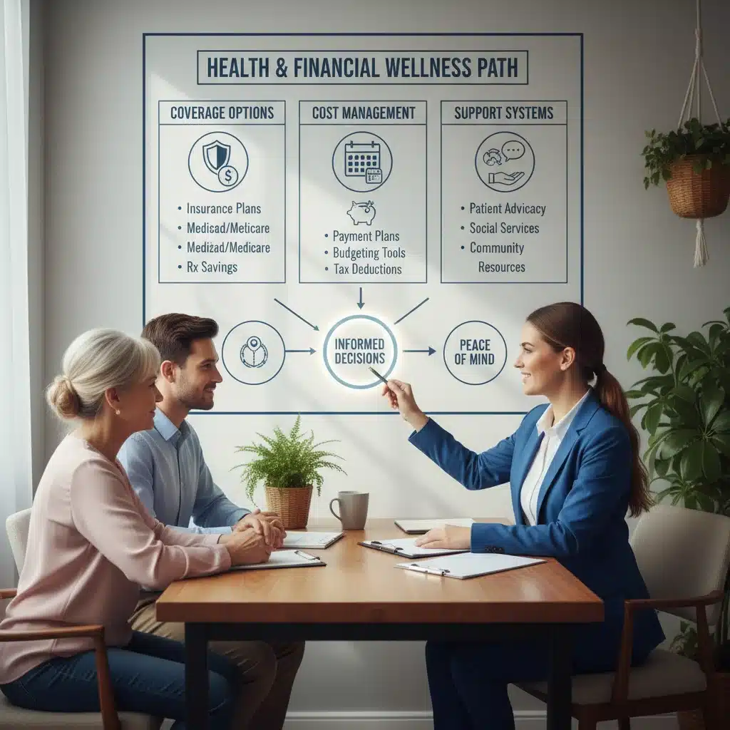 Healthcare advisor explaining coverage options to a family