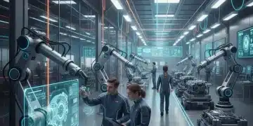 The Rise of Automation: 5 U.S. Industries Creating New Human-Machine Collaboration Roles for 2026 Human and robot collaboration in a futuristic factory setting.