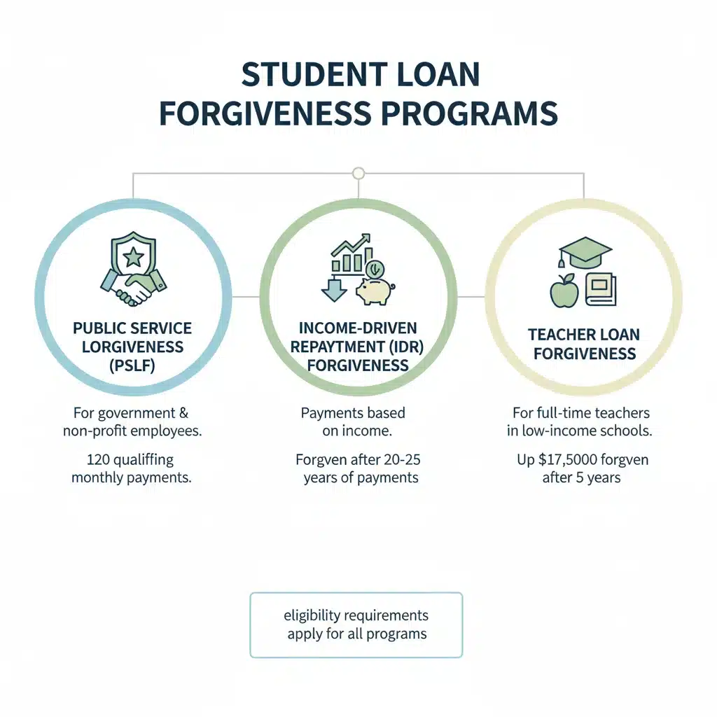 Infographic showing various student loan forgiveness programs