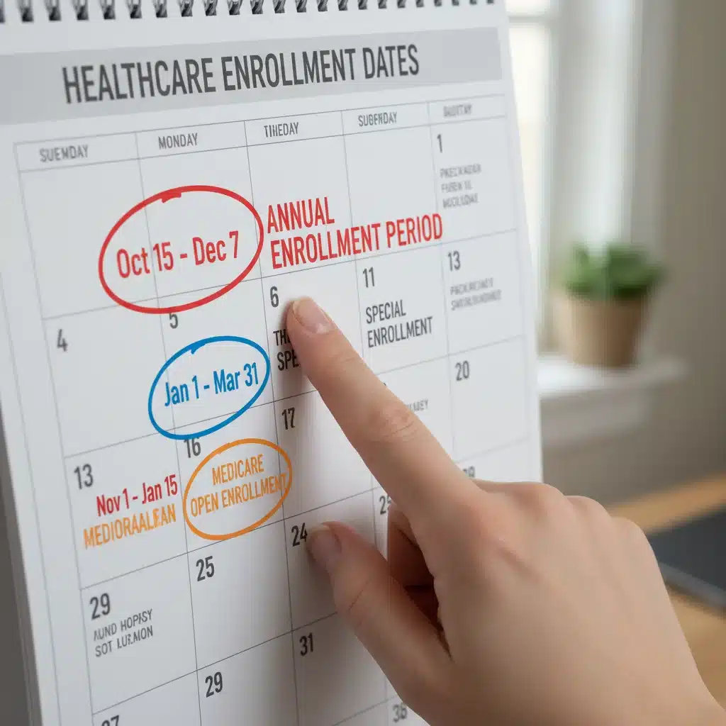 Calendar highlighting Medicare Advantage enrollment periods and deadlines