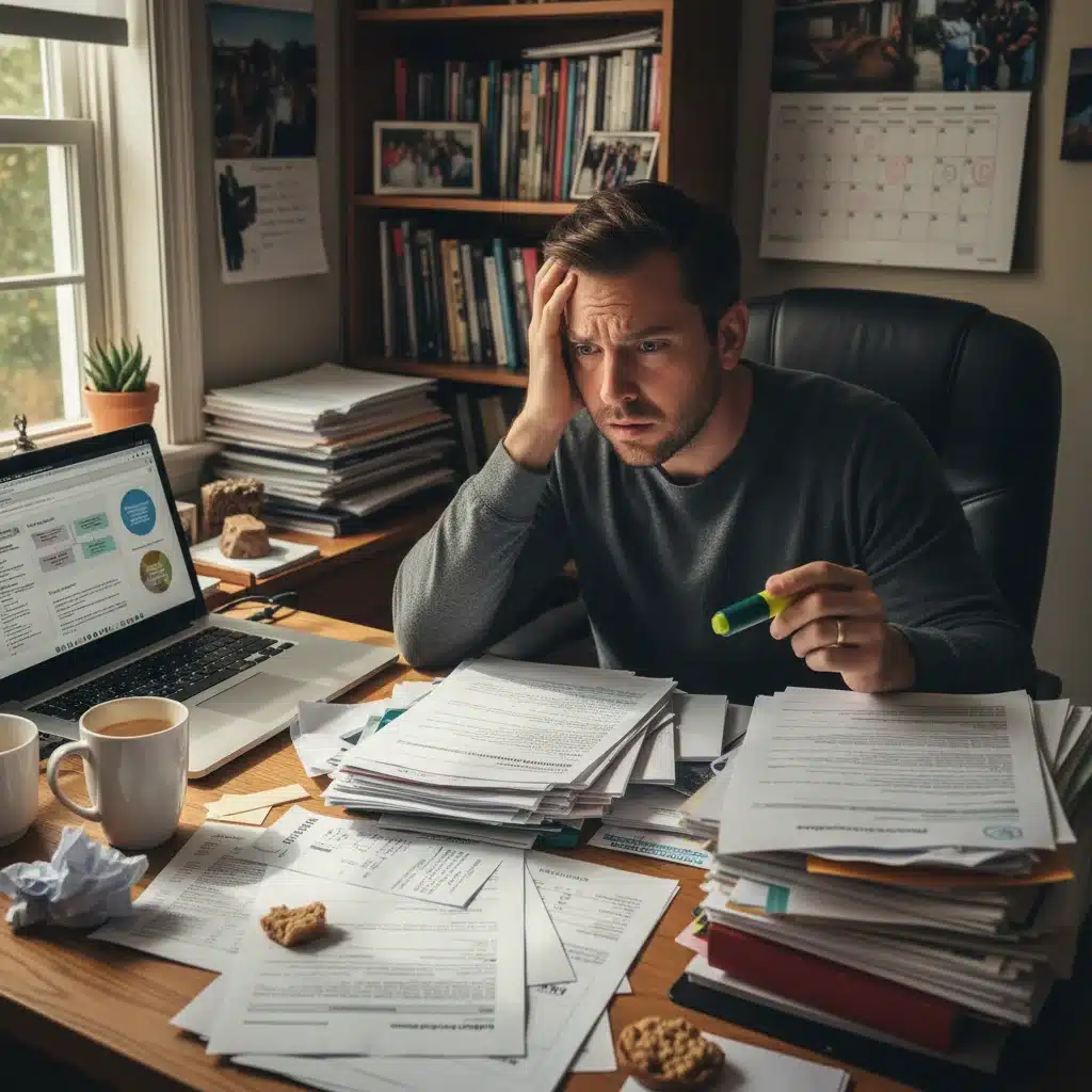 Confused individual reviewing complex healthcare documents