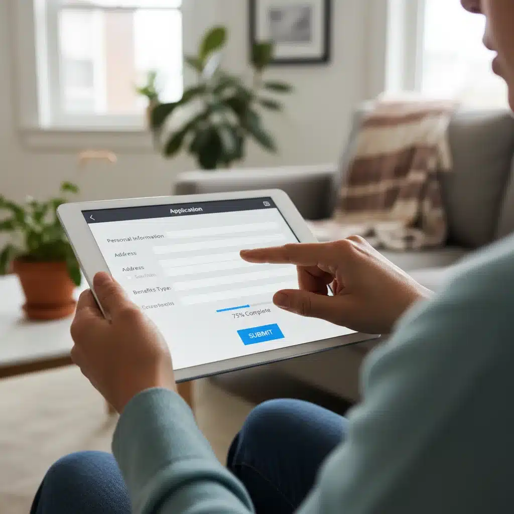Veteran applying for benefits online on a tablet