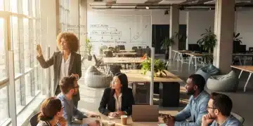 Soft Skills: Your 2026 U.S. Job Market Advantage Professionals collaborating in modern office, showcasing teamwork and communication
