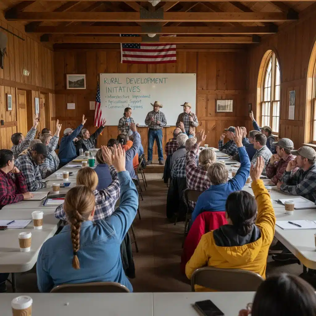 Rural community members discussing local development initiatives