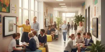 Mental Health Support in US Schools: New Initiatives and Resources for 2026 Students and teachers smiling in a school hallway, representing positive school mental health support.