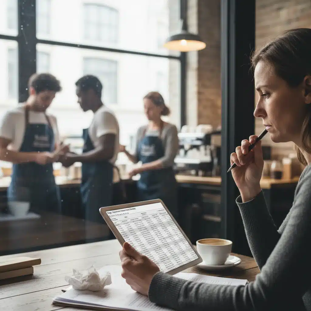 Small business owner analyzing finances after wage increase