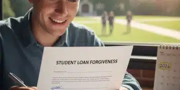 Person reviewing student loan forgiveness documents with 2026 calendar