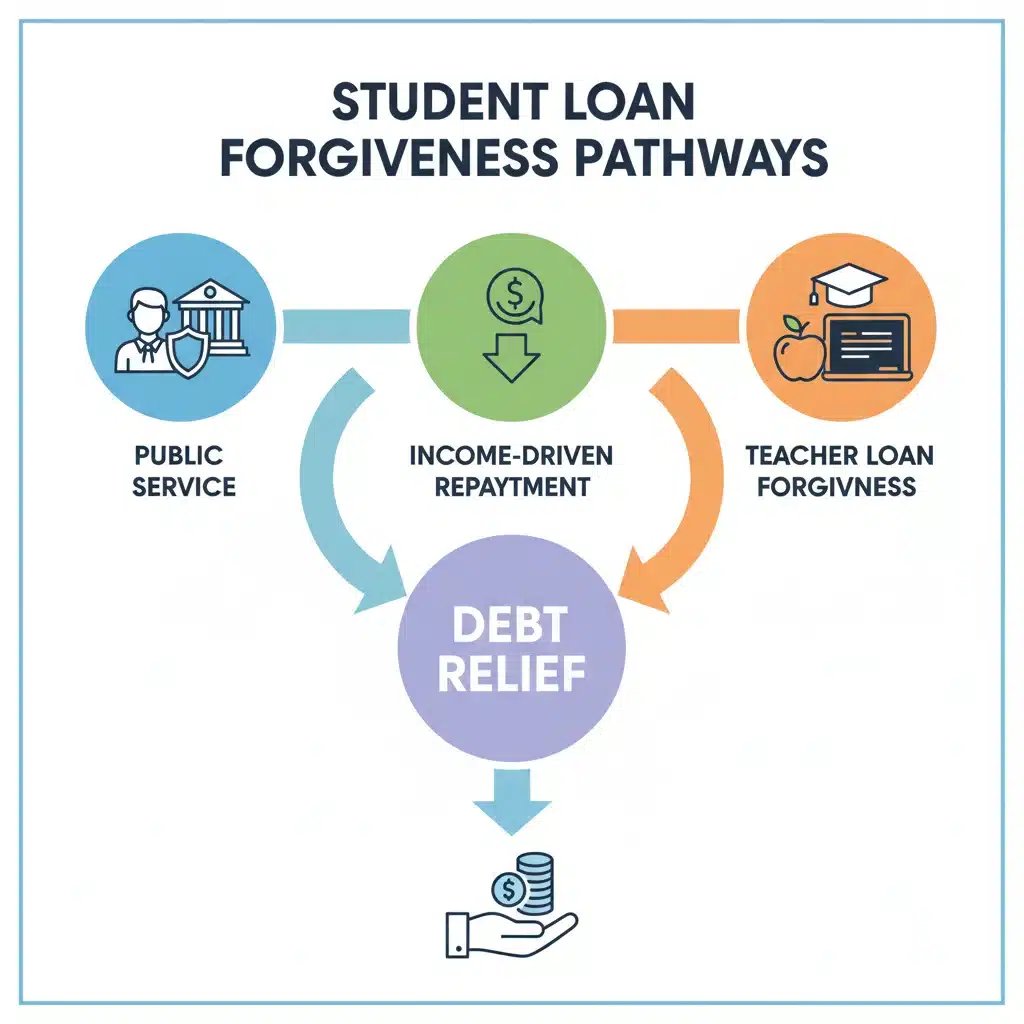 Infographic showing various pathways to student loan forgiveness programs