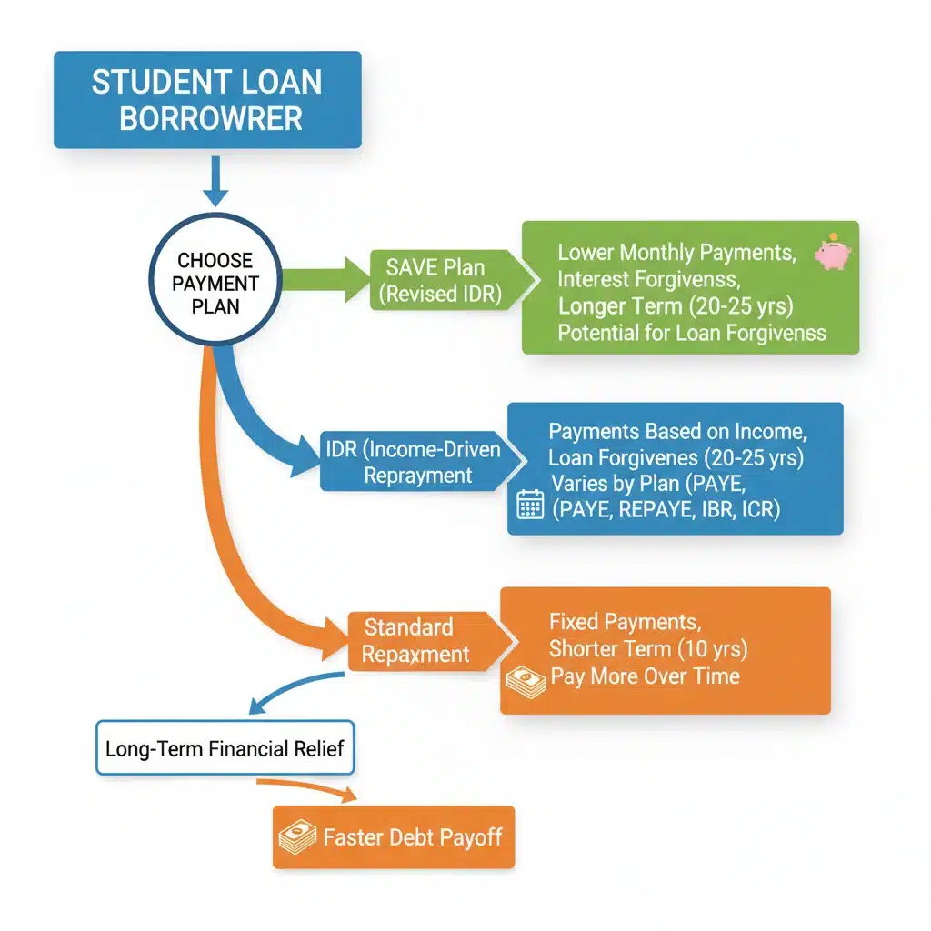 Flowchart illustrating various student loan repayment plan options.