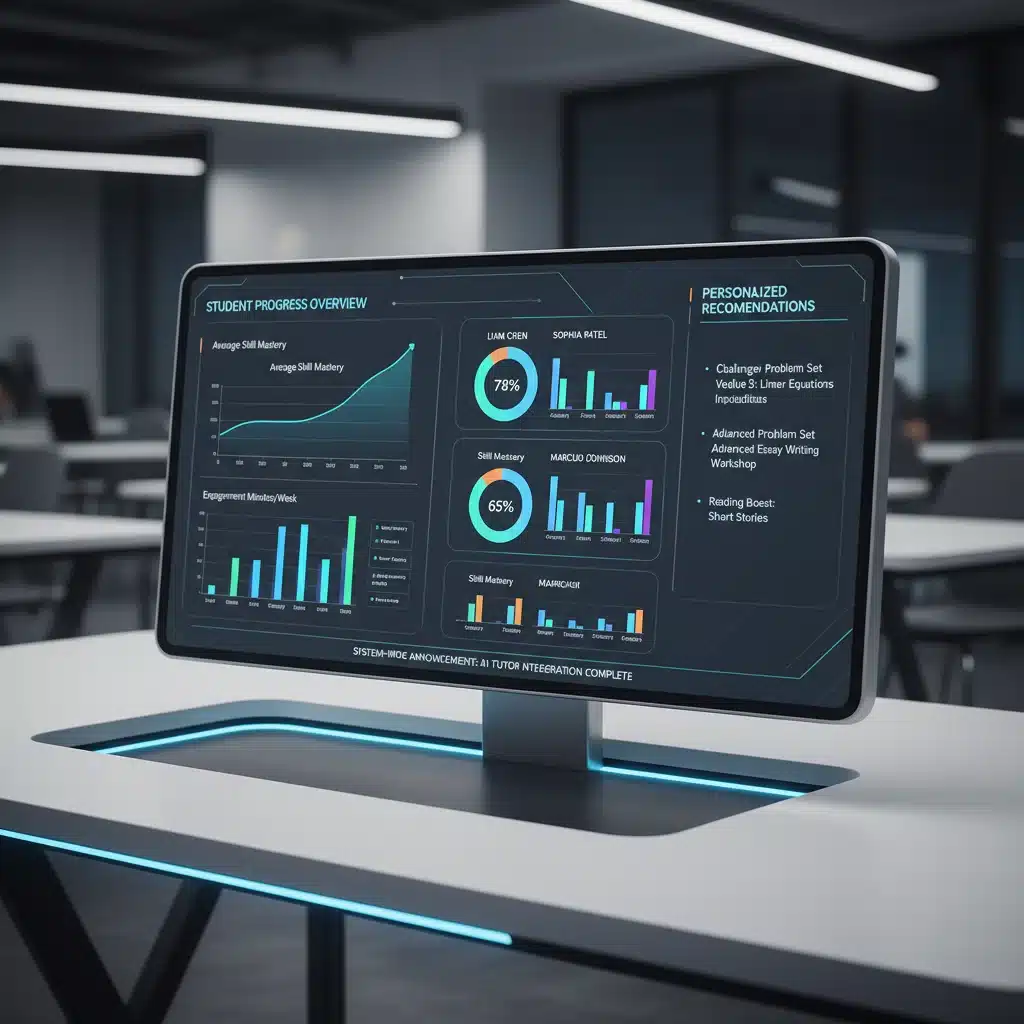 Educational technology dashboard showing personalized student progress data
