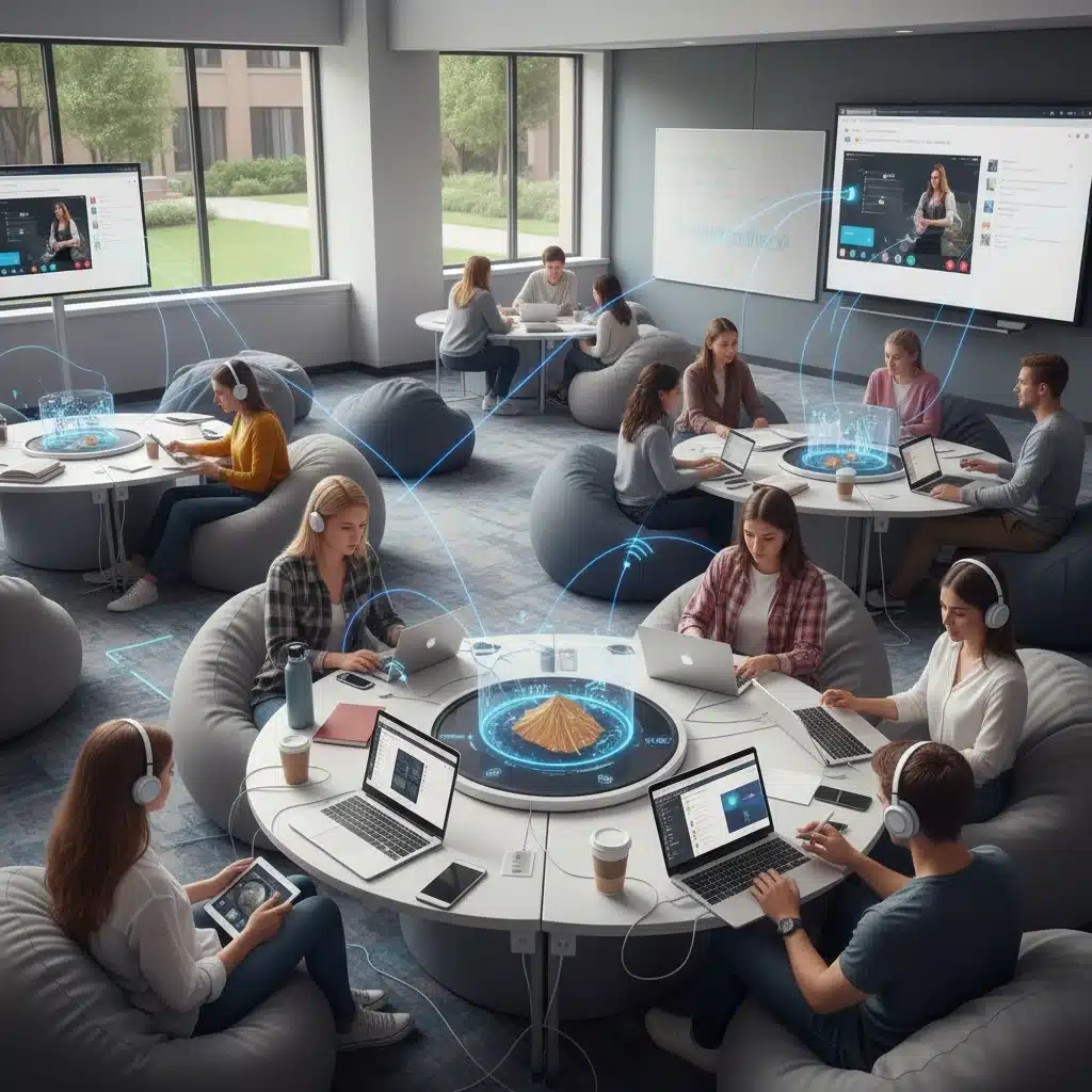 College students engaging in flexible digital learning activities