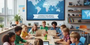 Bridging the Digital Divide: 3 Federal Programs Offering Internet Access to US Students in 2026 Diverse students using laptops with internet access in a modern classroom, symbolizing federal programs bridging the digital divide.