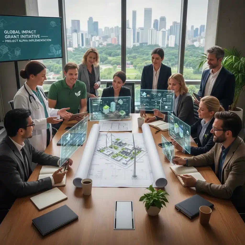 Diverse team collaborating on a project funded by federal grants