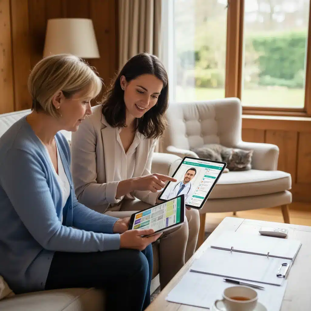 Patient and digital health navigator during a telemedicine consultation at home.