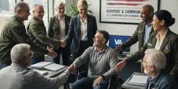 Veterans receiving information and support from a VA representative