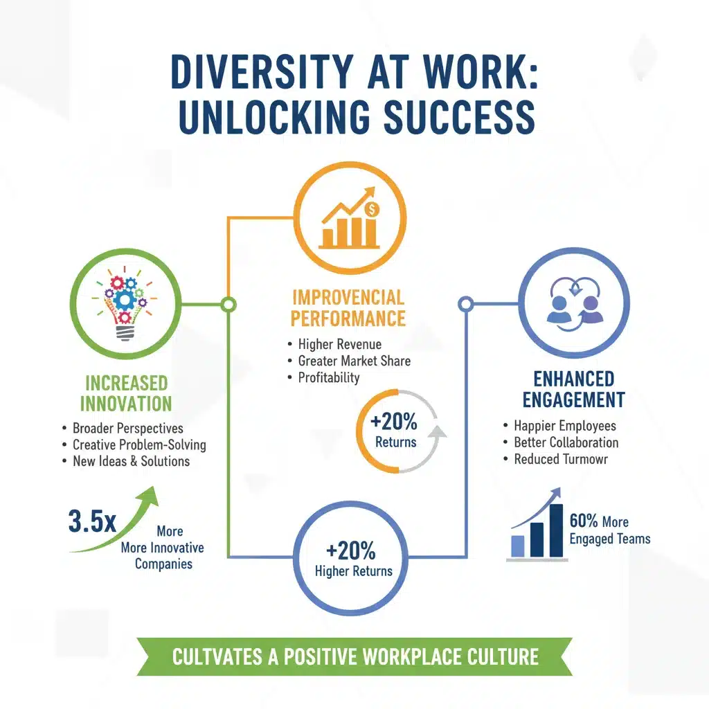 Infographic showing benefits of workplace diversity and inclusion
