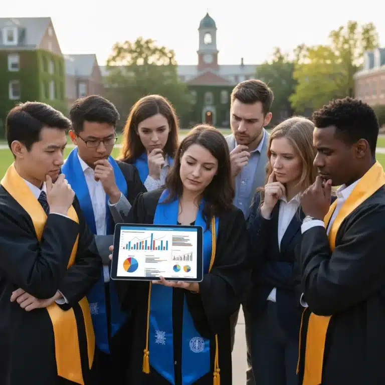 Graduates reviewing federal student loan repayment plan changes on a tablet