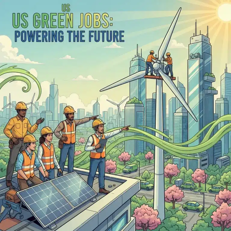 Professionals working on renewable energy projects, symbolizing green job growth