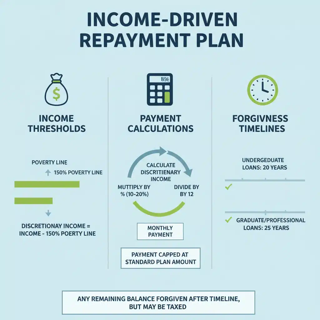 Infographic explaining income-driven student loan repayment plan components
