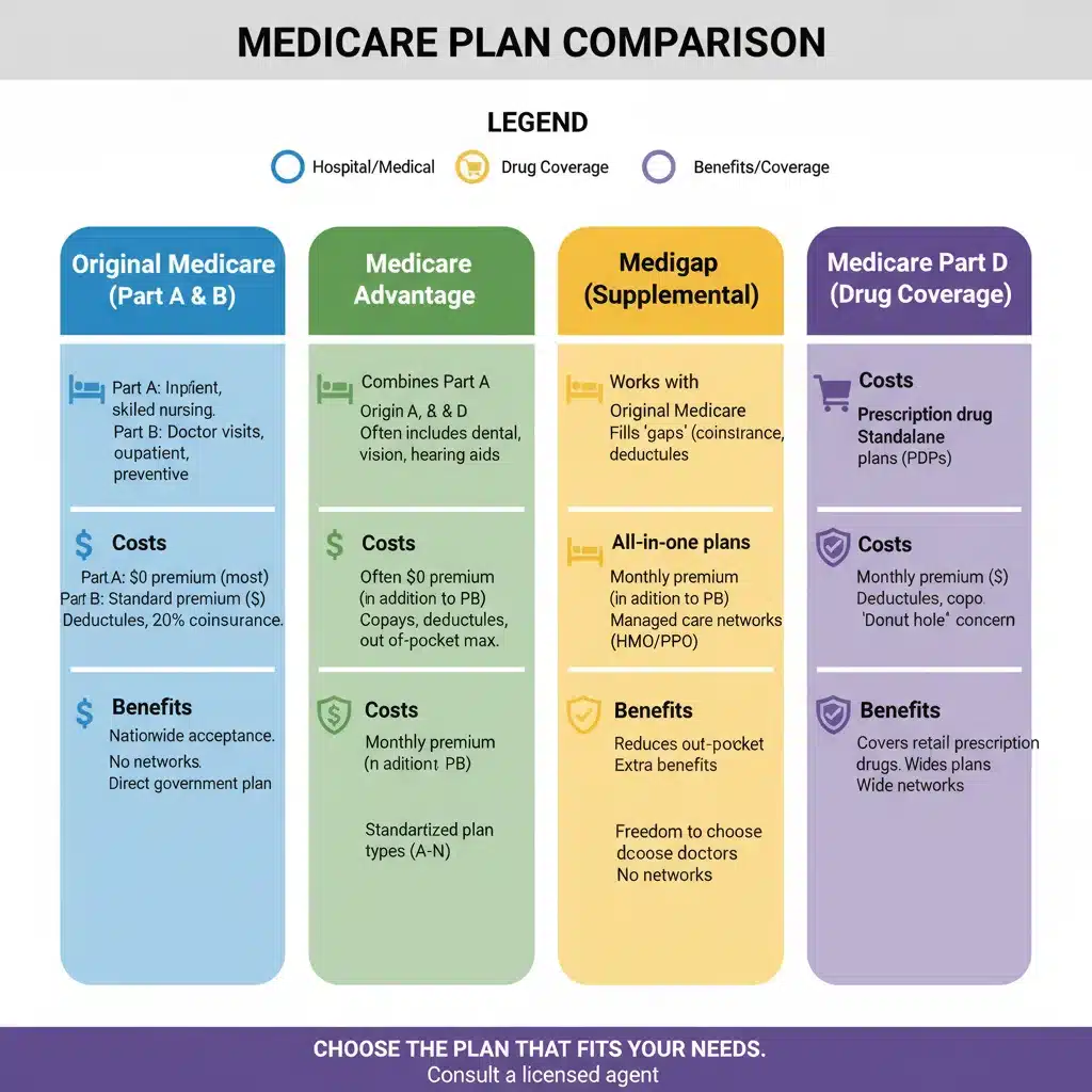 Infographic comparing Medicare plan types and their features for informed decision-making
