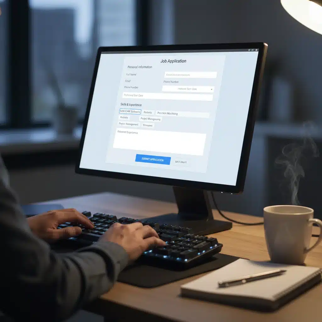 Online application portal for an apprenticeship program with a person typing.