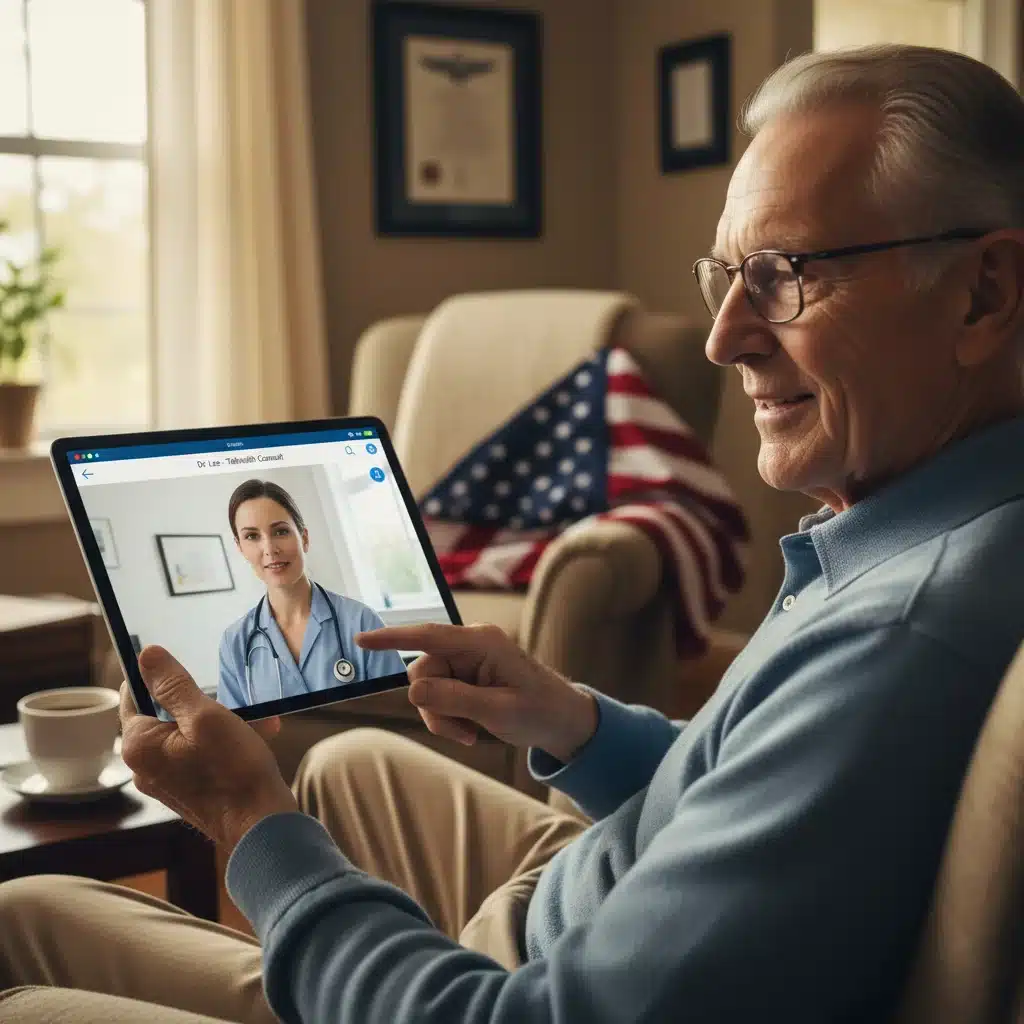 Veteran using telehealth for remote medical consultation